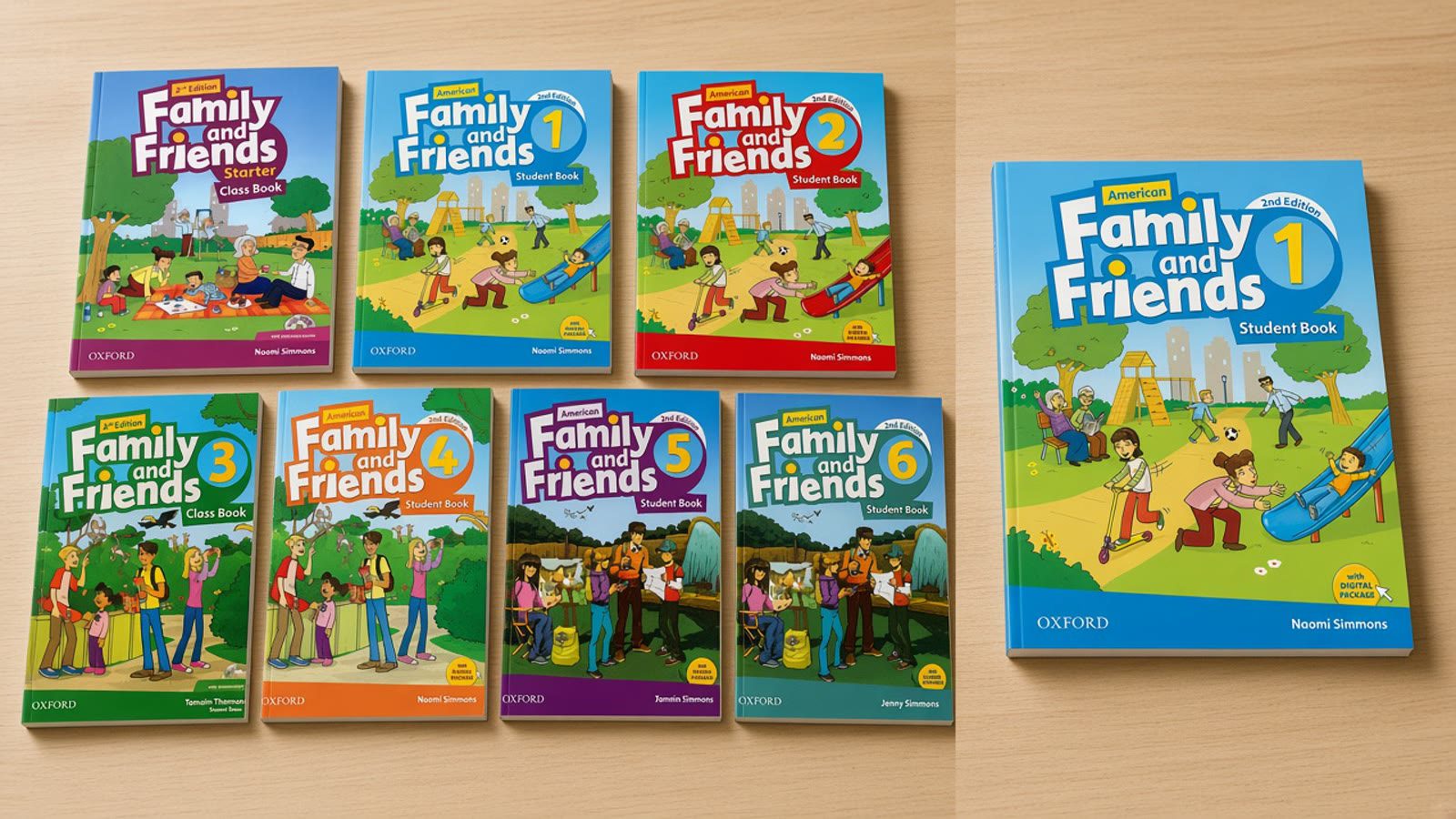 پک کتاب‌های Family and Friends کنار یک جلد تکی