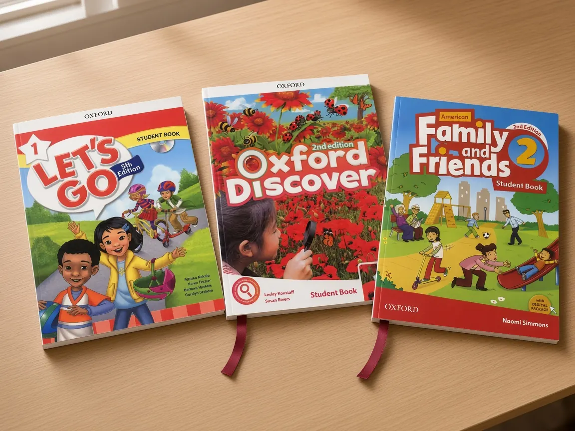 مقایسه سطح Let’s Go و Oxford Discover و Family and Friends روی میز