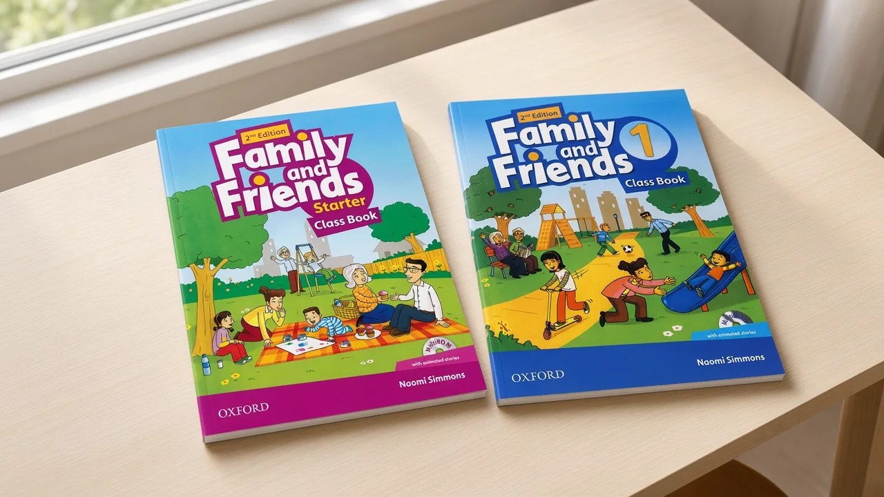 کتاب Family and Friends استارتر ویرایش دوم کنار جلد ۱، هر دو Class Book