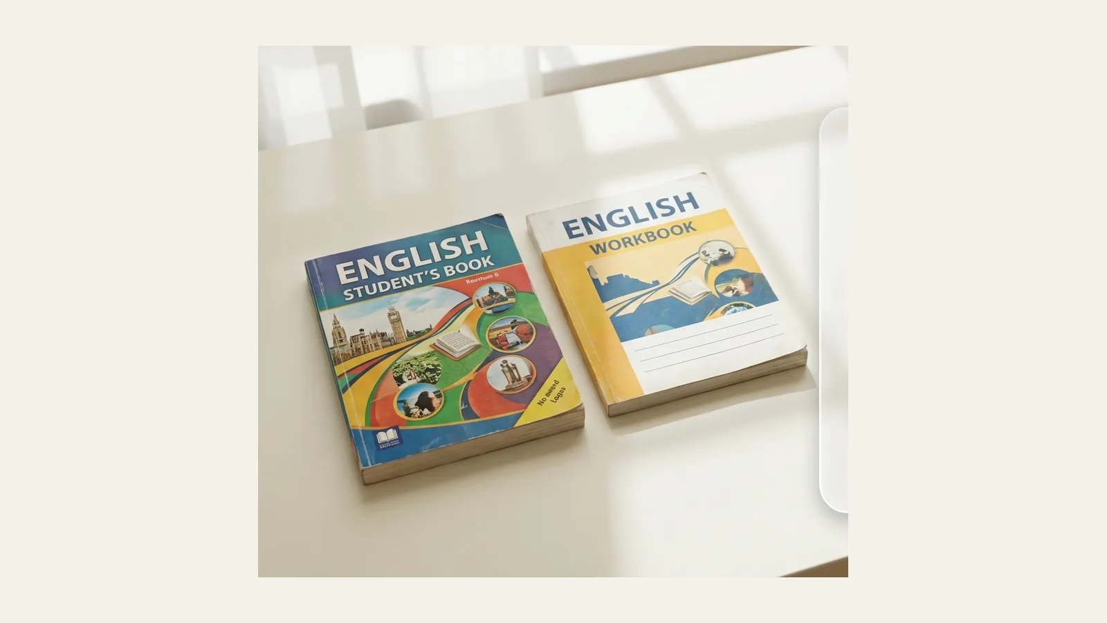کتاب دانشآموز و کتاب کار؛ برای یک ترم چند جلد 2 یک کتاب دانشآموز و یک کتاب کار روی میز روشن